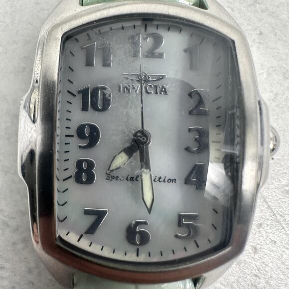 Invicta Lupah Womens Watch 29mm Tank Style MOP Dial Green Leather New Battery - Picture 6 of 13